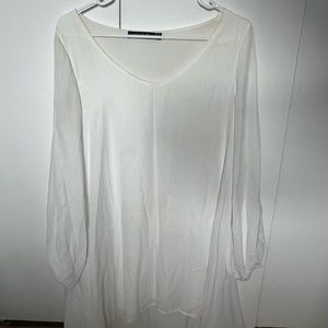 White Sleeve Slit Flowy Dress